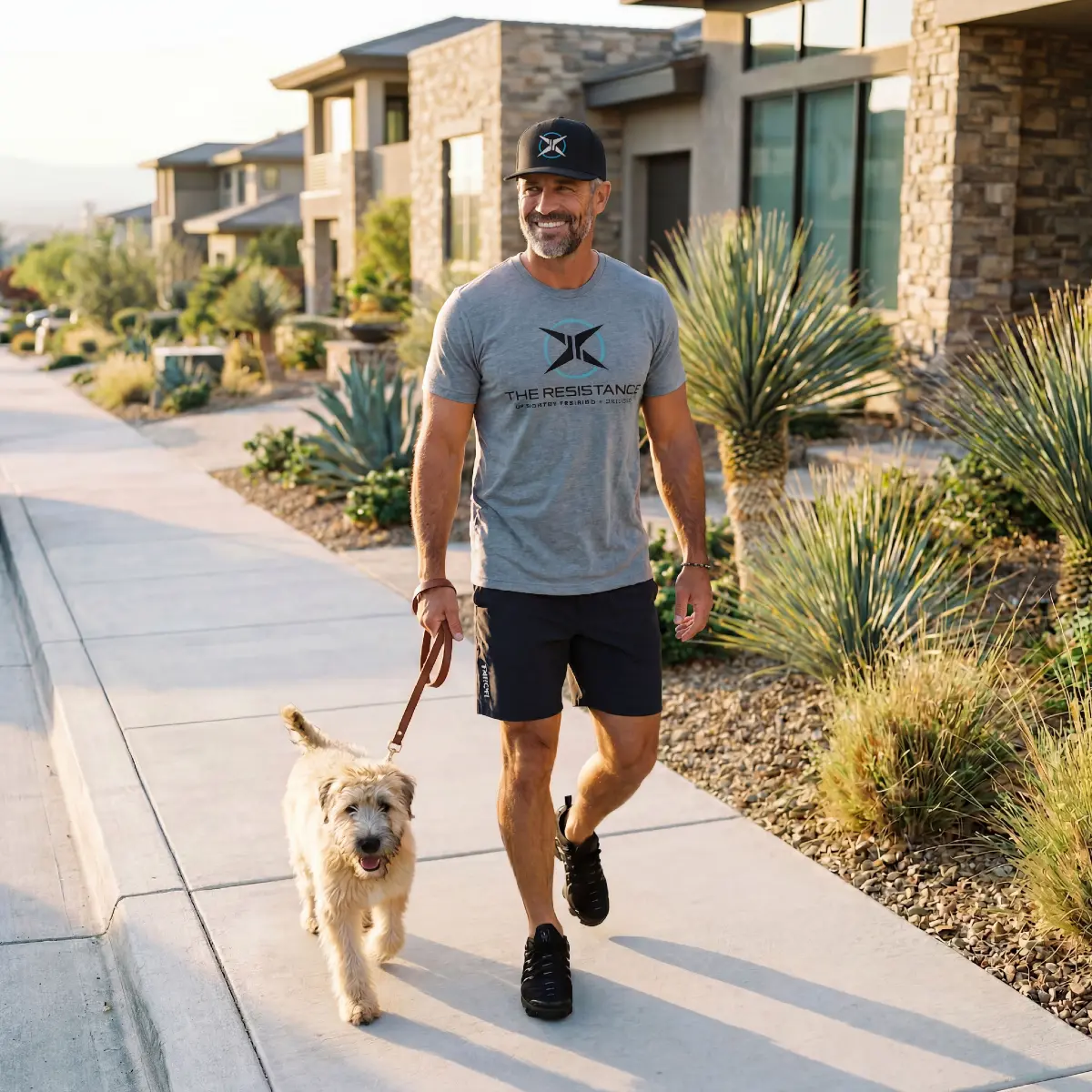 The Standard premium tee in heather, lifestyle photo